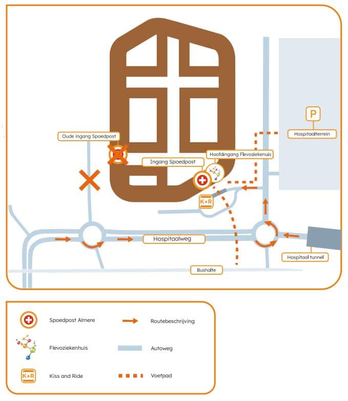 Plattegrond bereikbaarheid Spoedpost Almere